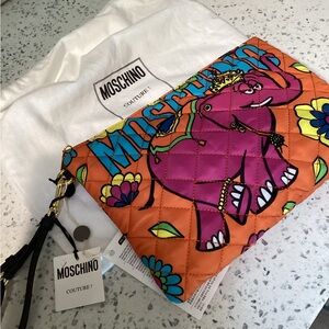 MOSCHINO  *AUTHENTIC* Quilted Elephant clutch bag NWT zippered colorful